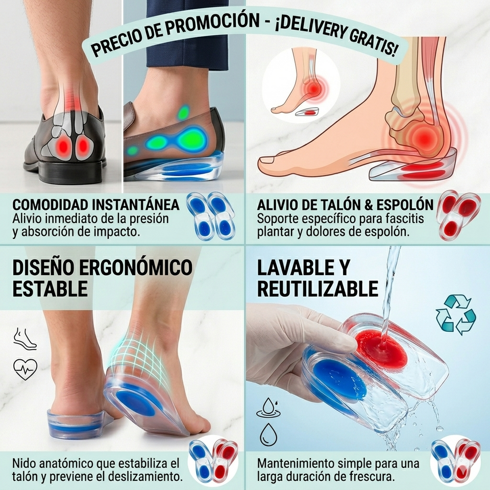 Taloneras de Gel Premium Alivio para Espolón y Fascitis Plantar