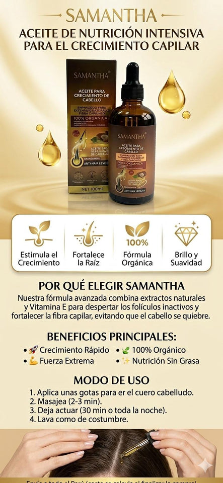 Samantha - Aceite de Nutrición Intensiva y Crecimiento Capilar Acelerado 💁‍♀️